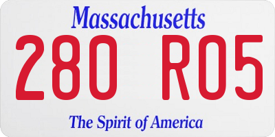 MA license plate 280RO5