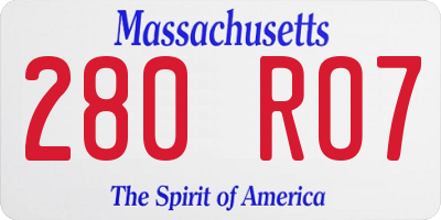 MA license plate 280RO7