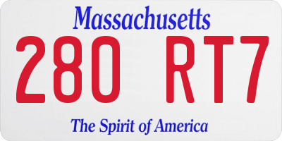 MA license plate 280RT7