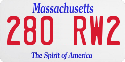 MA license plate 280RW2