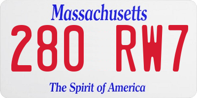 MA license plate 280RW7