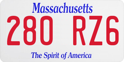 MA license plate 280RZ6