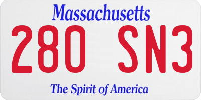MA license plate 280SN3