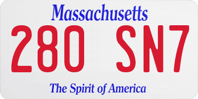 MA license plate 280SN7