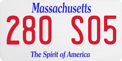 MA license plate 280SO5