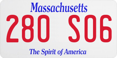 MA license plate 280SO6