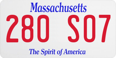 MA license plate 280SO7