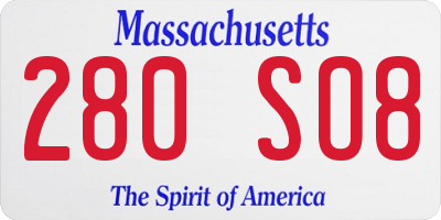 MA license plate 280SO8