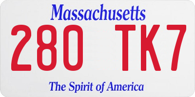 MA license plate 280TK7
