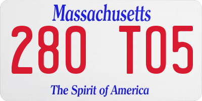 MA license plate 280TO5