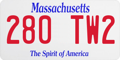 MA license plate 280TW2