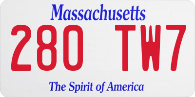 MA license plate 280TW7