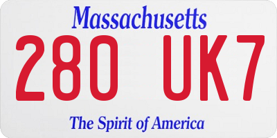 MA license plate 280UK7