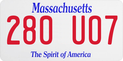 MA license plate 280UO7