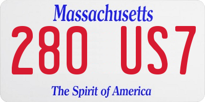 MA license plate 280US7