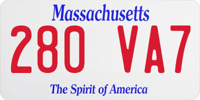 MA license plate 280VA7
