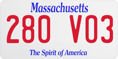 MA license plate 280VO3