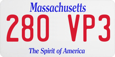 MA license plate 280VP3