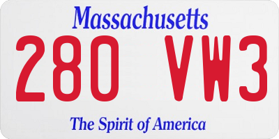 MA license plate 280VW3