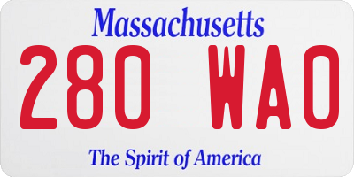 MA license plate 280WA0