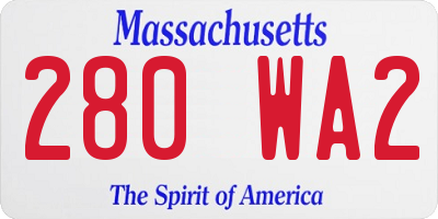 MA license plate 280WA2