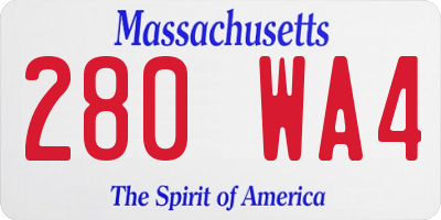 MA license plate 280WA4