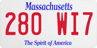 MA license plate 280WI7