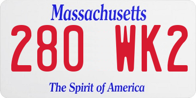 MA license plate 280WK2