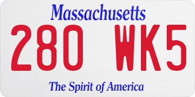 MA license plate 280WK5