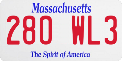 MA license plate 280WL3