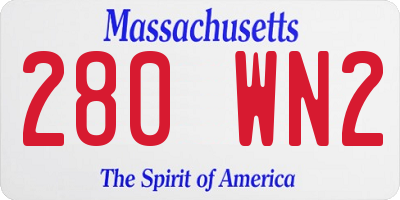 MA license plate 280WN2