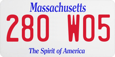 MA license plate 280WO5