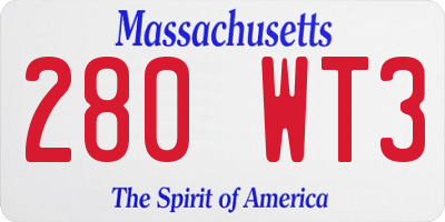 MA license plate 280WT3