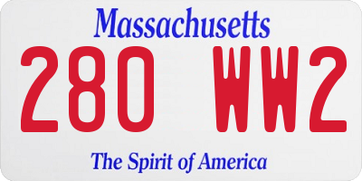 MA license plate 280WW2