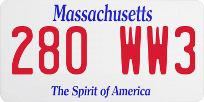 MA license plate 280WW3
