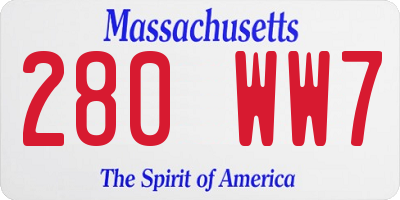 MA license plate 280WW7