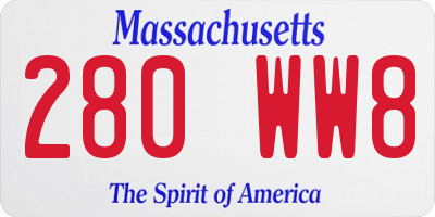MA license plate 280WW8