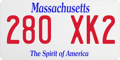 MA license plate 280XK2