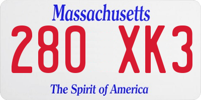 MA license plate 280XK3