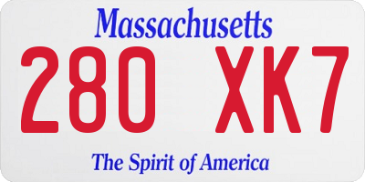 MA license plate 280XK7