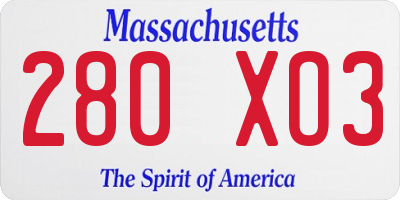 MA license plate 280XO3