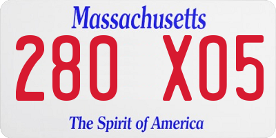 MA license plate 280XO5