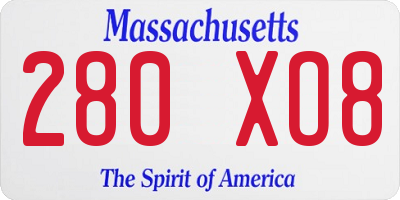 MA license plate 280XO8