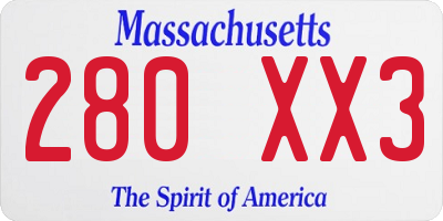 MA license plate 280XX3