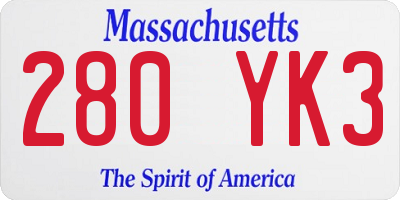 MA license plate 280YK3