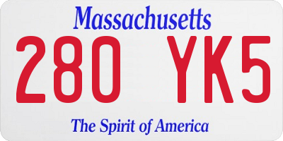 MA license plate 280YK5