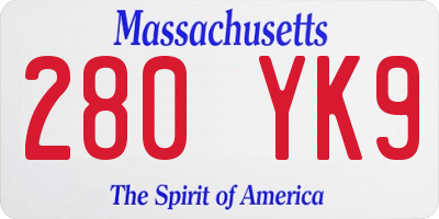 MA license plate 280YK9