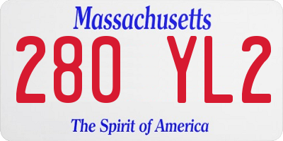 MA license plate 280YL2
