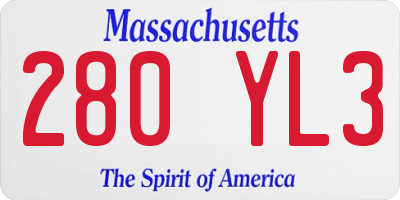 MA license plate 280YL3