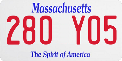 MA license plate 280YO5
